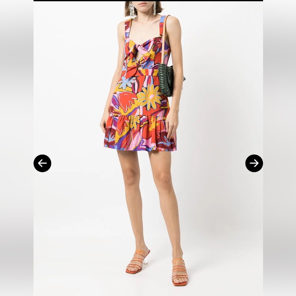 REBECCA VALLANCE Positano Tie-front Printed Linenblend Mini Dress in Pink Size 4